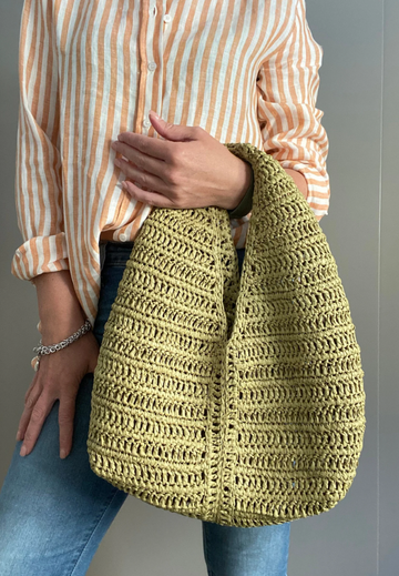 Handwoven Raffia Straw Shoulder Bag – Yellow Crochet Tote
