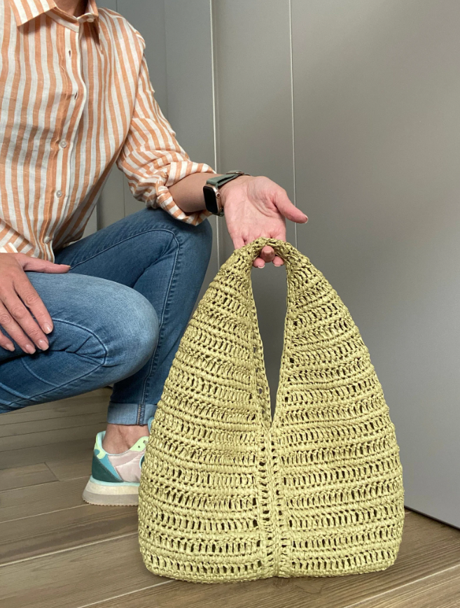 Handwoven Raffia Straw Shoulder Bag – Yellow Crochet Tote